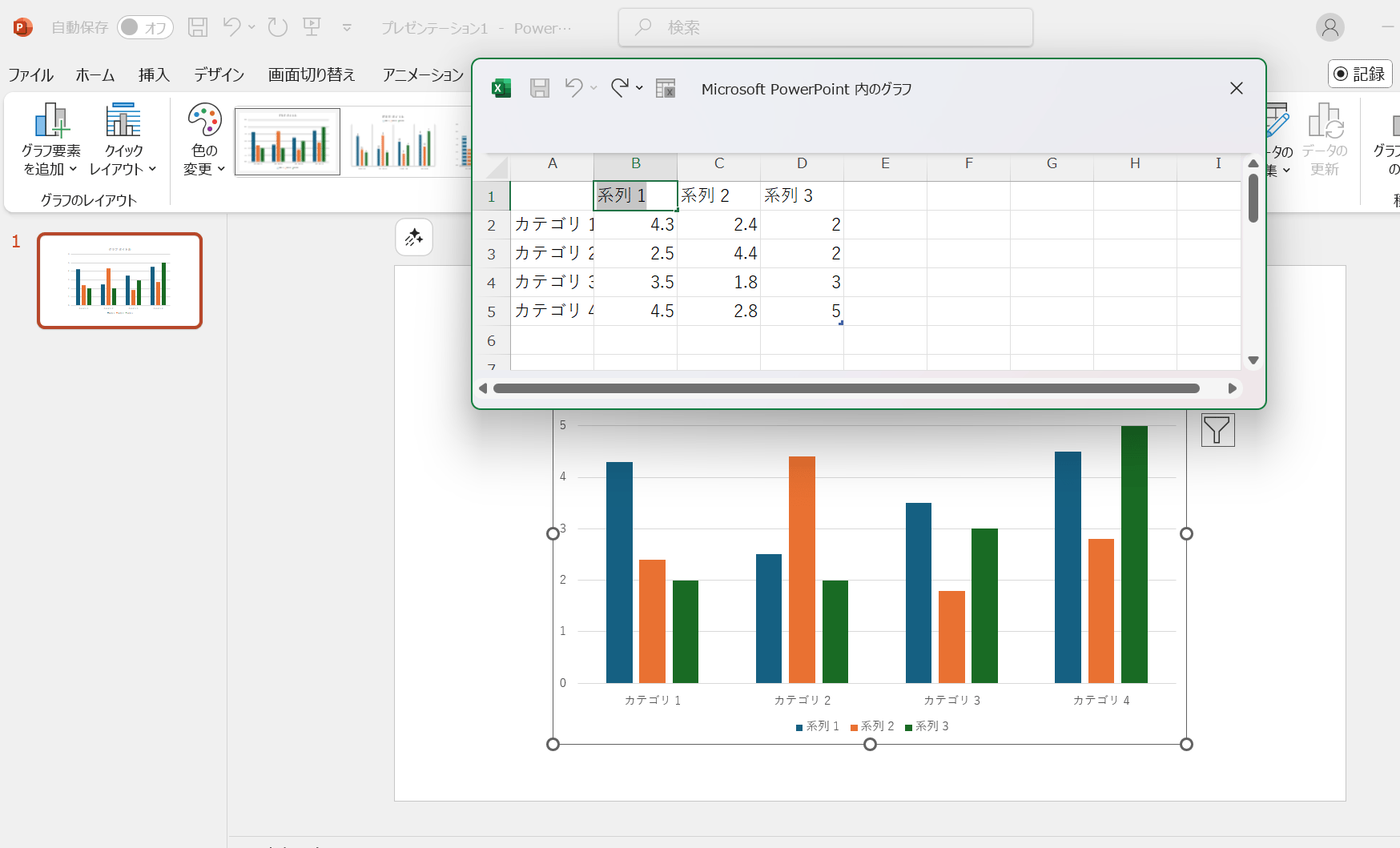 棒グラフのデータ入力画面
